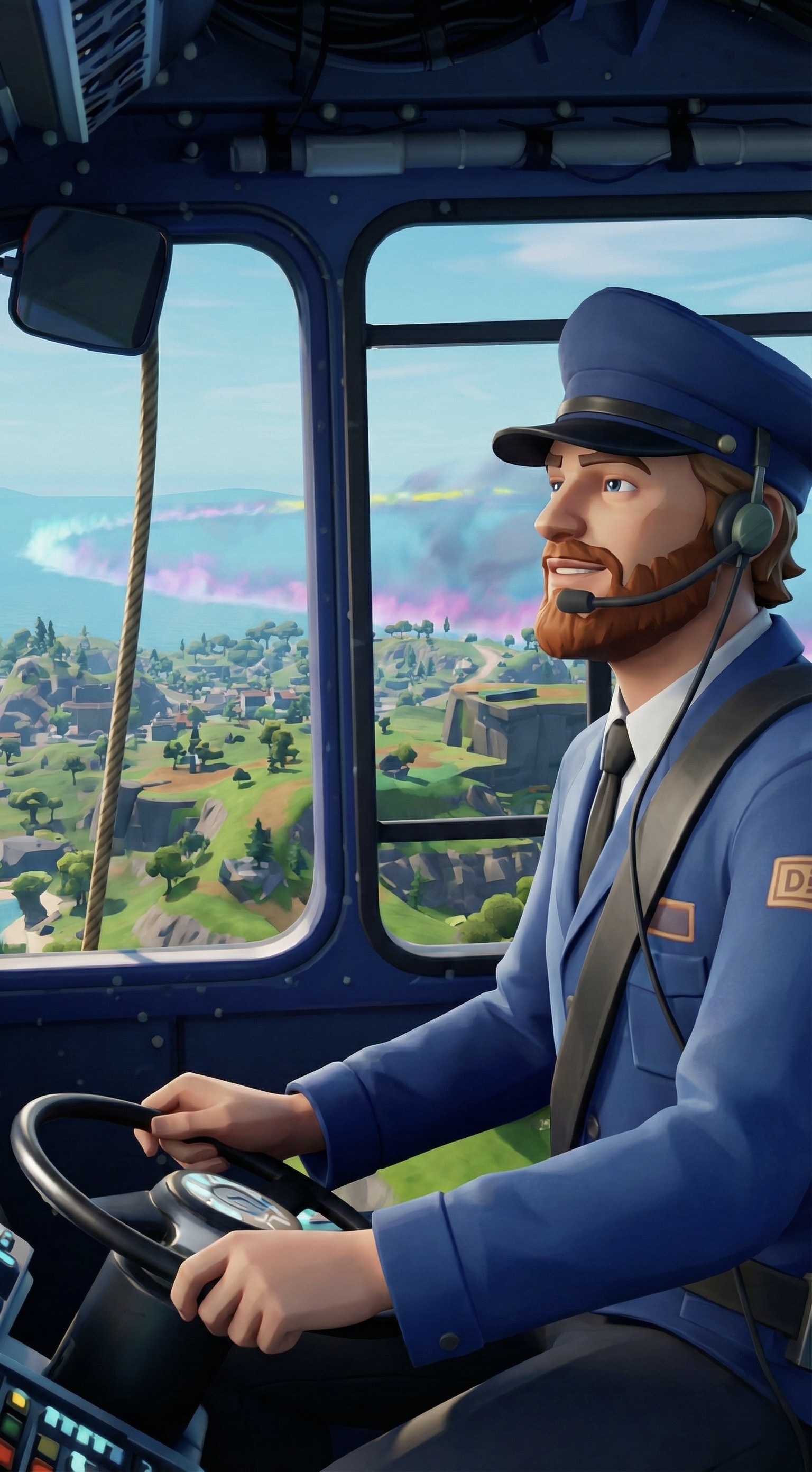 Driver looking out over a colorful landscape